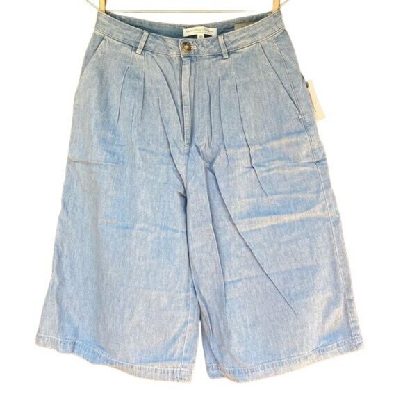Pilcro and the Letterpress Mina Chambray Wide Crop Pant Blue Chino Shorts - Picture 1 of 14